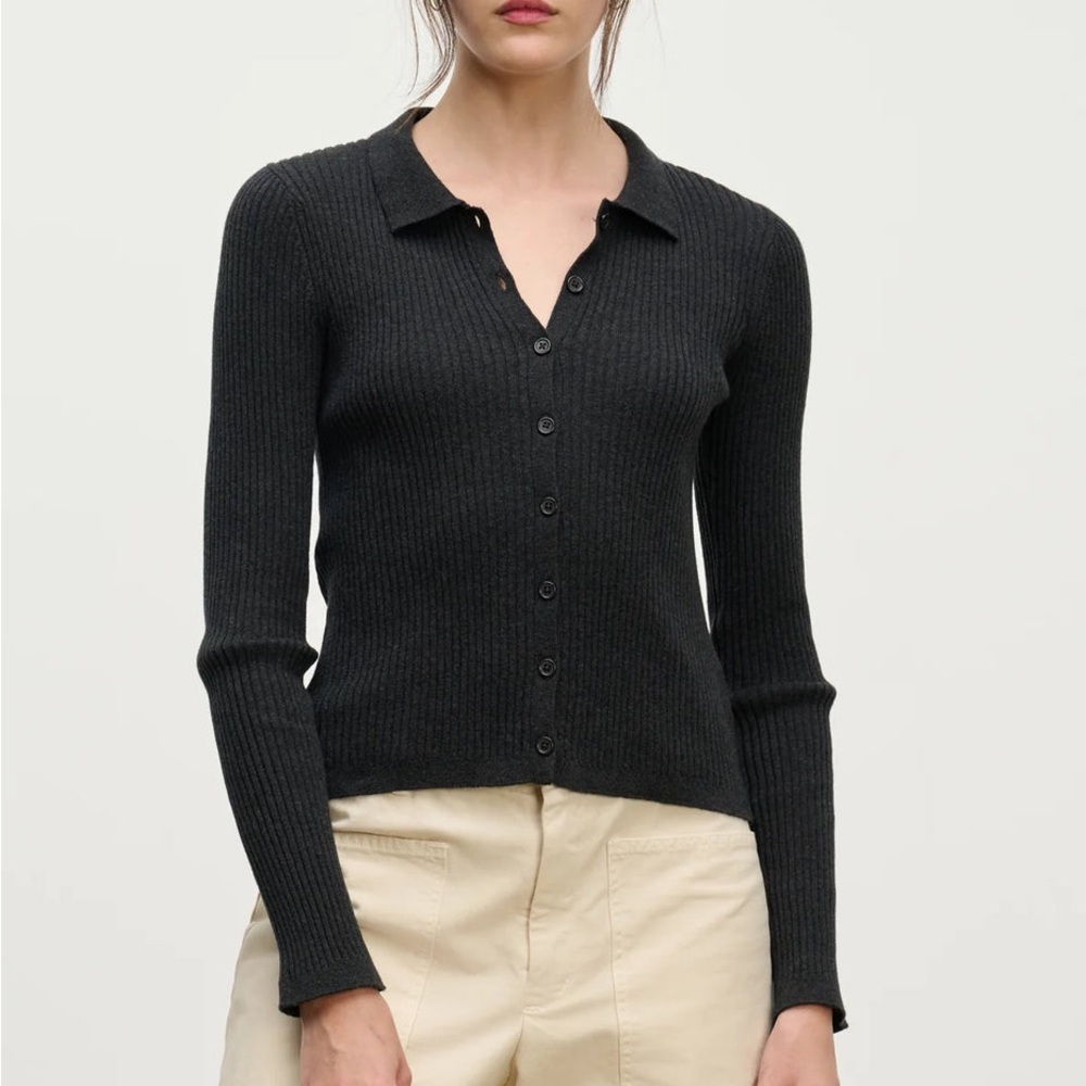 Velvet by Graham & Spencer Charcoal Ribbed Cardigan